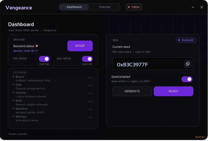 Vengeance Spoofer — панель HWID